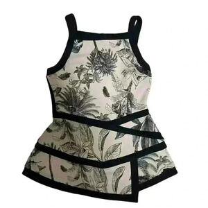 Worthington Womens Short Sleeve Shirt Size S Black- White tropical landscapes